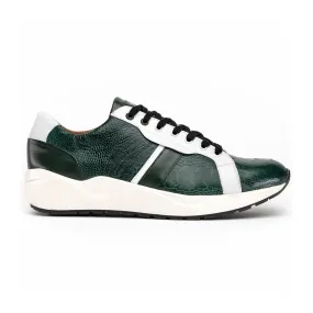 Marco Di Milano Lyon Men's Shoes Green & White Calf-Skin / Ostrich Casual Sneakers (MDM1071)