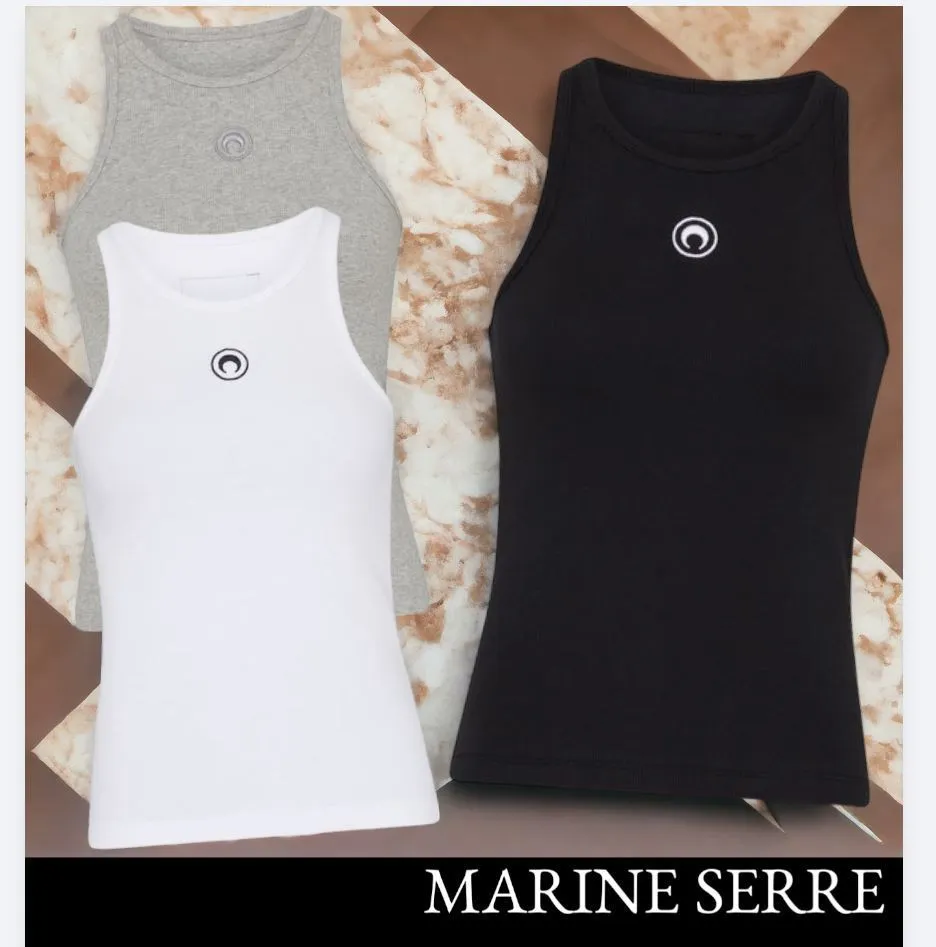 Marine Serre Rib Plain Cotton Logo Tanks & Camisoles