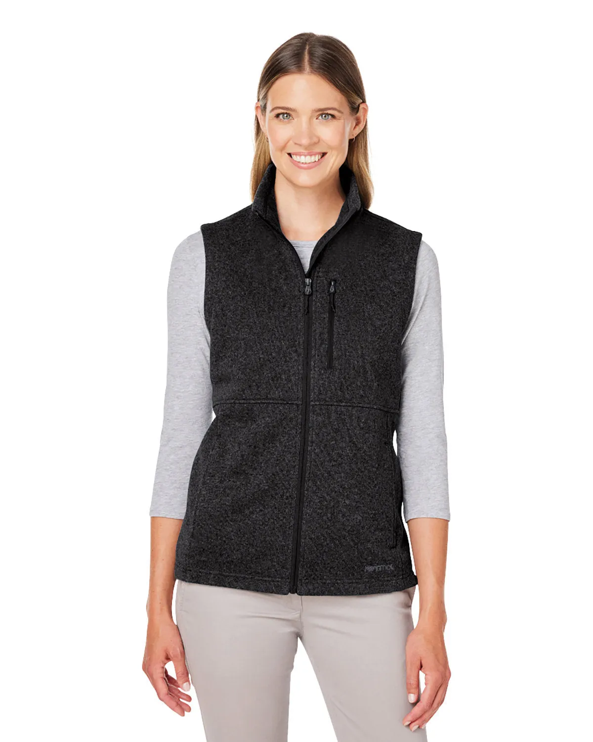 Marmot Ladies Dropline Sweater Fleece Vests, Black