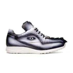 Mauri Hazard 8596/4 Men's Shoes White with Black Finished Exotic Hornback / Nappa Leather Casual Sneakers (MA5593)