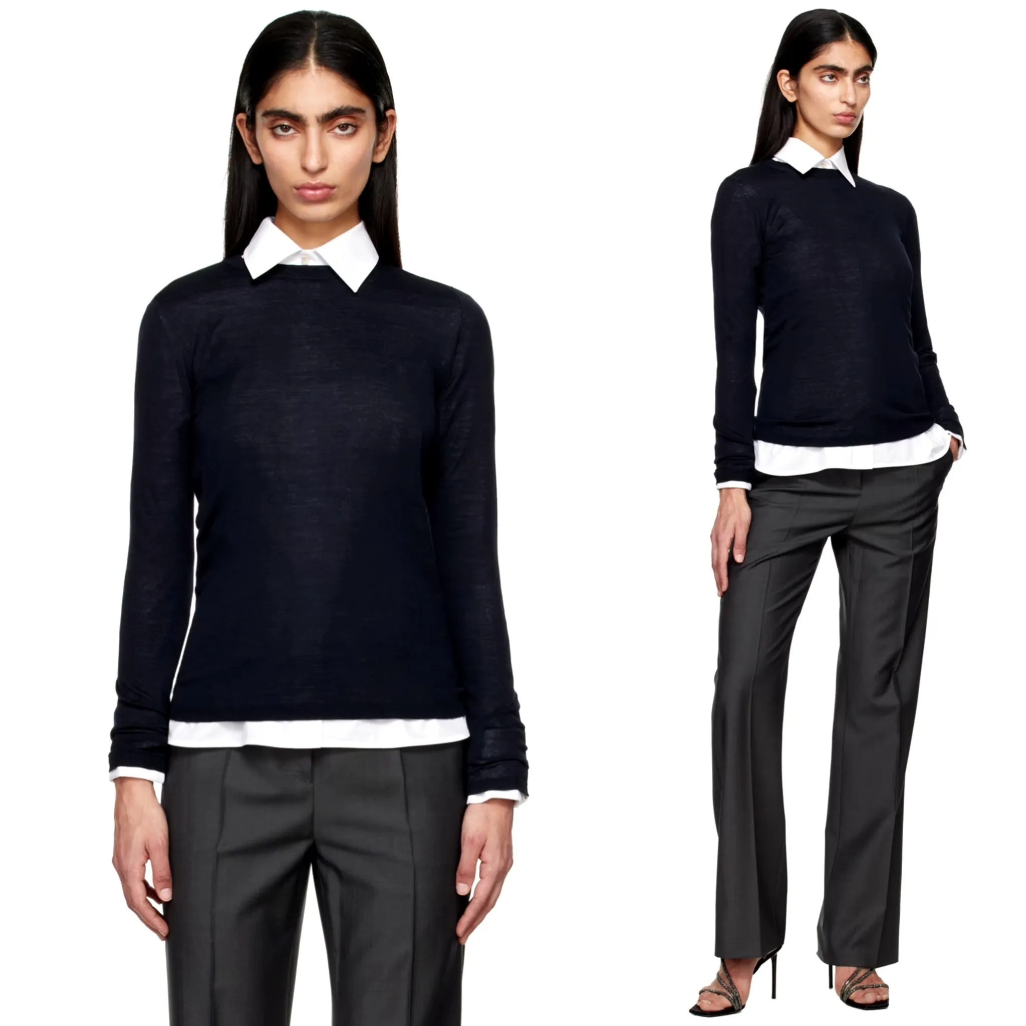 MaxMara Crew Neck Wool Rib V-neck and Crew neck