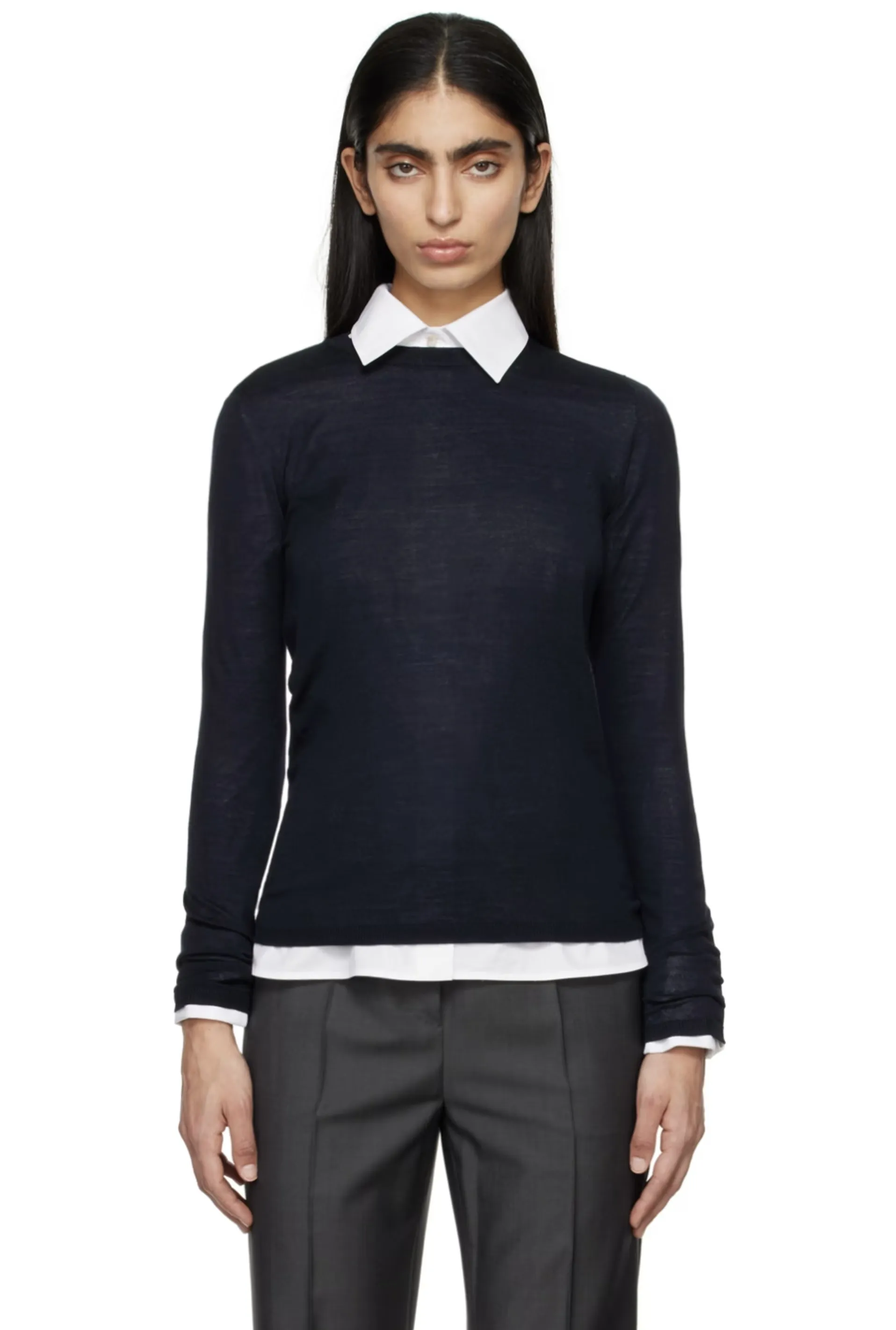 MaxMara Crew Neck Wool Rib V-neck and Crew neck