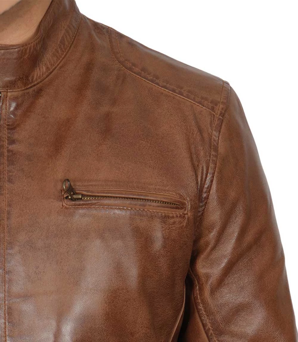 Men's Chocolate Brown Lambskin Cafe Racer Leather Jacket