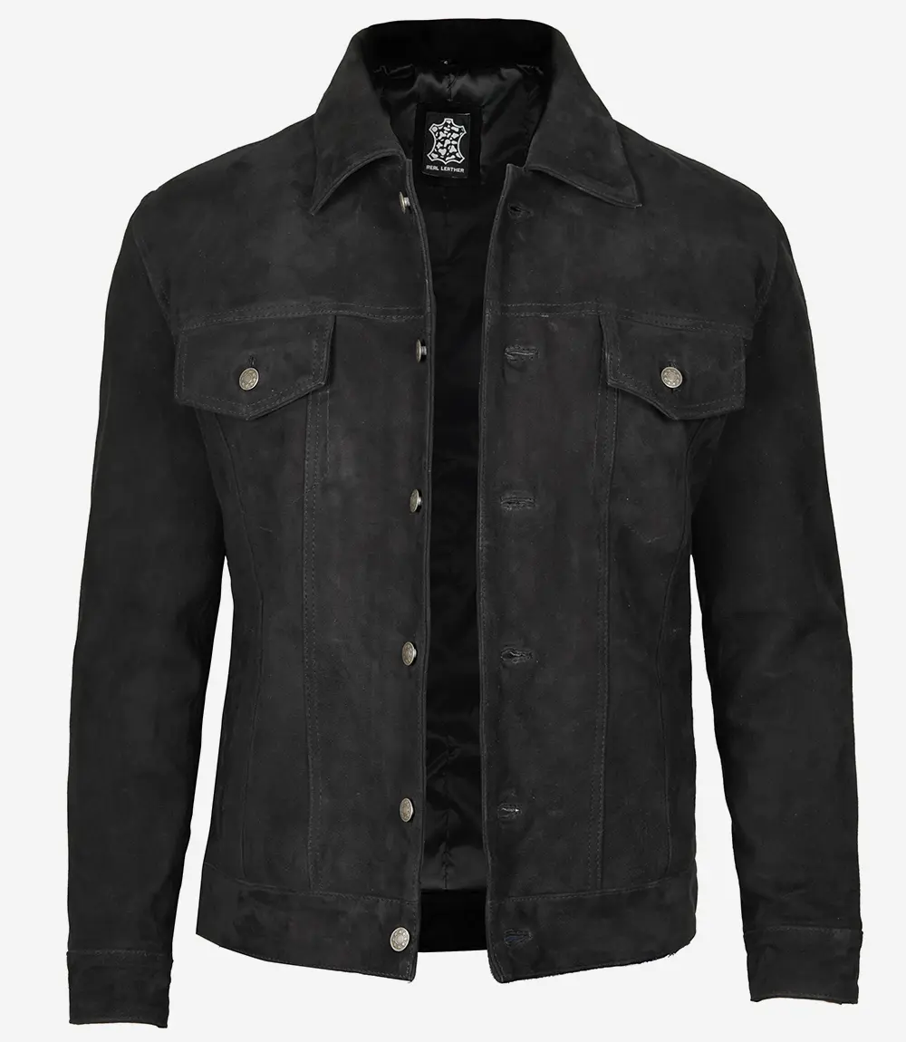 Mens Black Suede Trucker Jacket