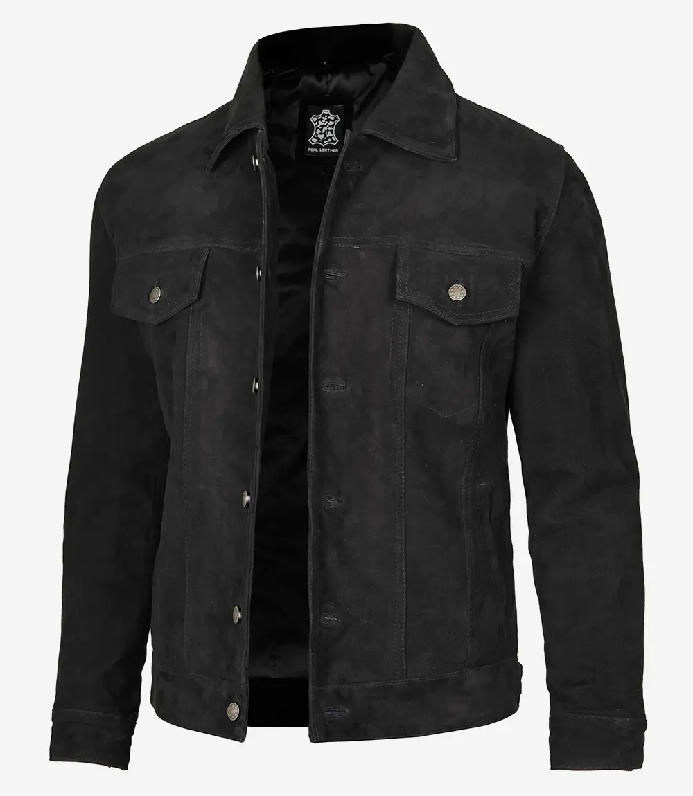 Mens Black Suede Trucker Jacket