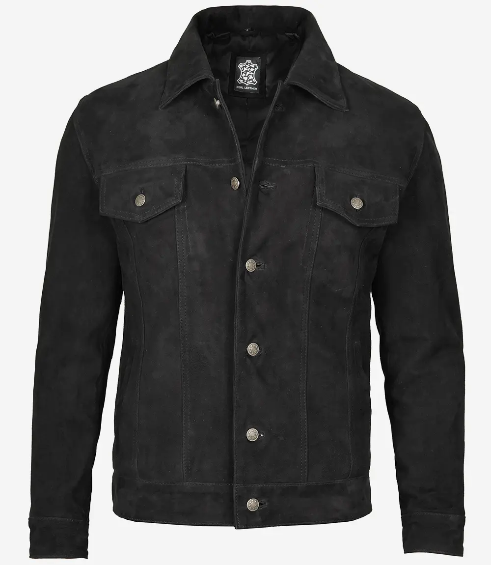 Mens Black Suede Trucker Jacket