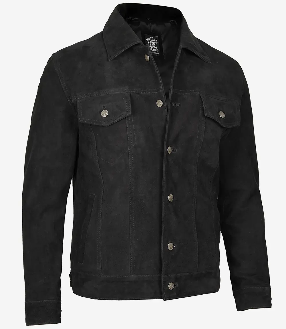 Mens Black Suede Trucker Jacket