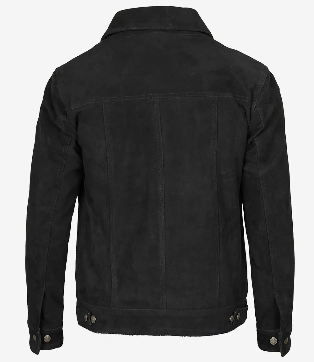 Mens Black Suede Trucker Jacket