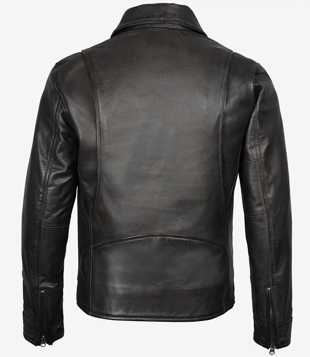 Mens Classic Shirt Collar Black Leather Jacket