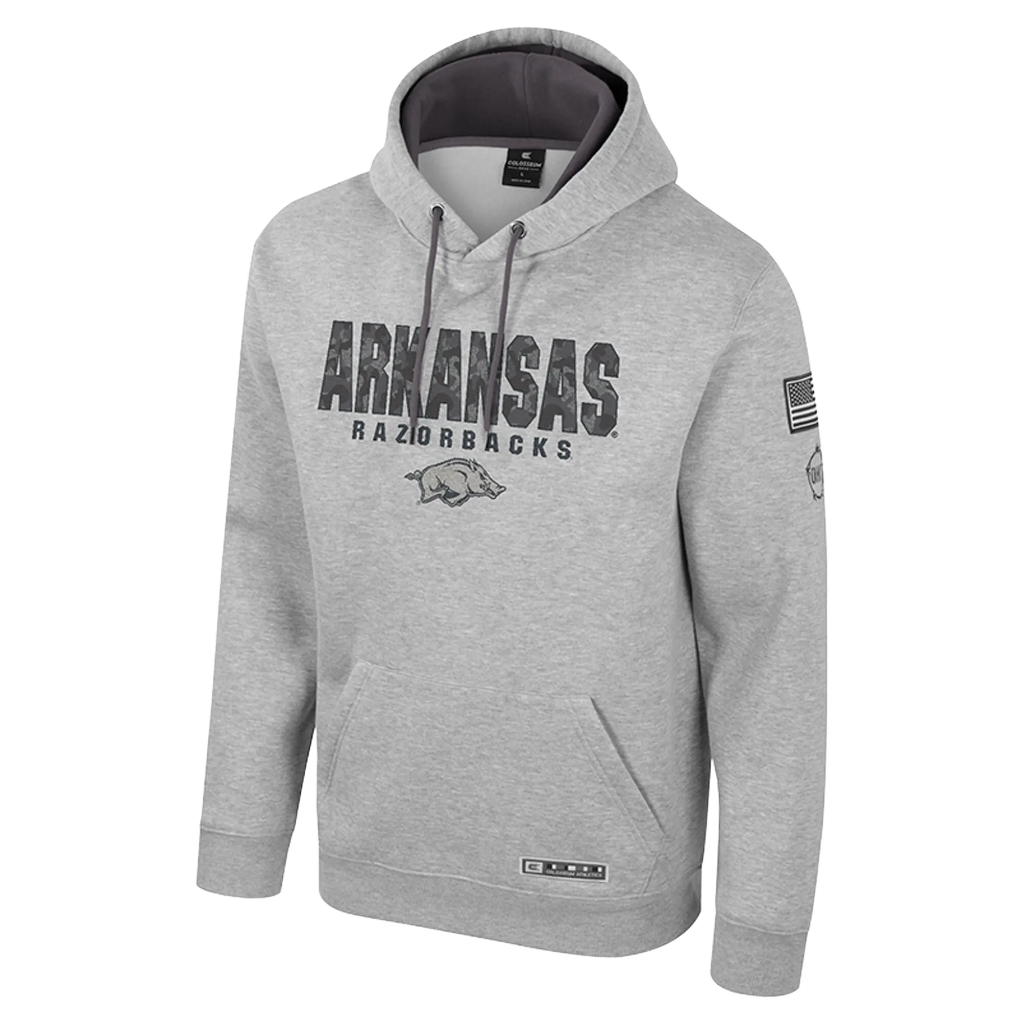 Men's Colosseum Heather Gray Arkansas Razorbacks Oorah OHT Military Appreciation Pullover Hoodie