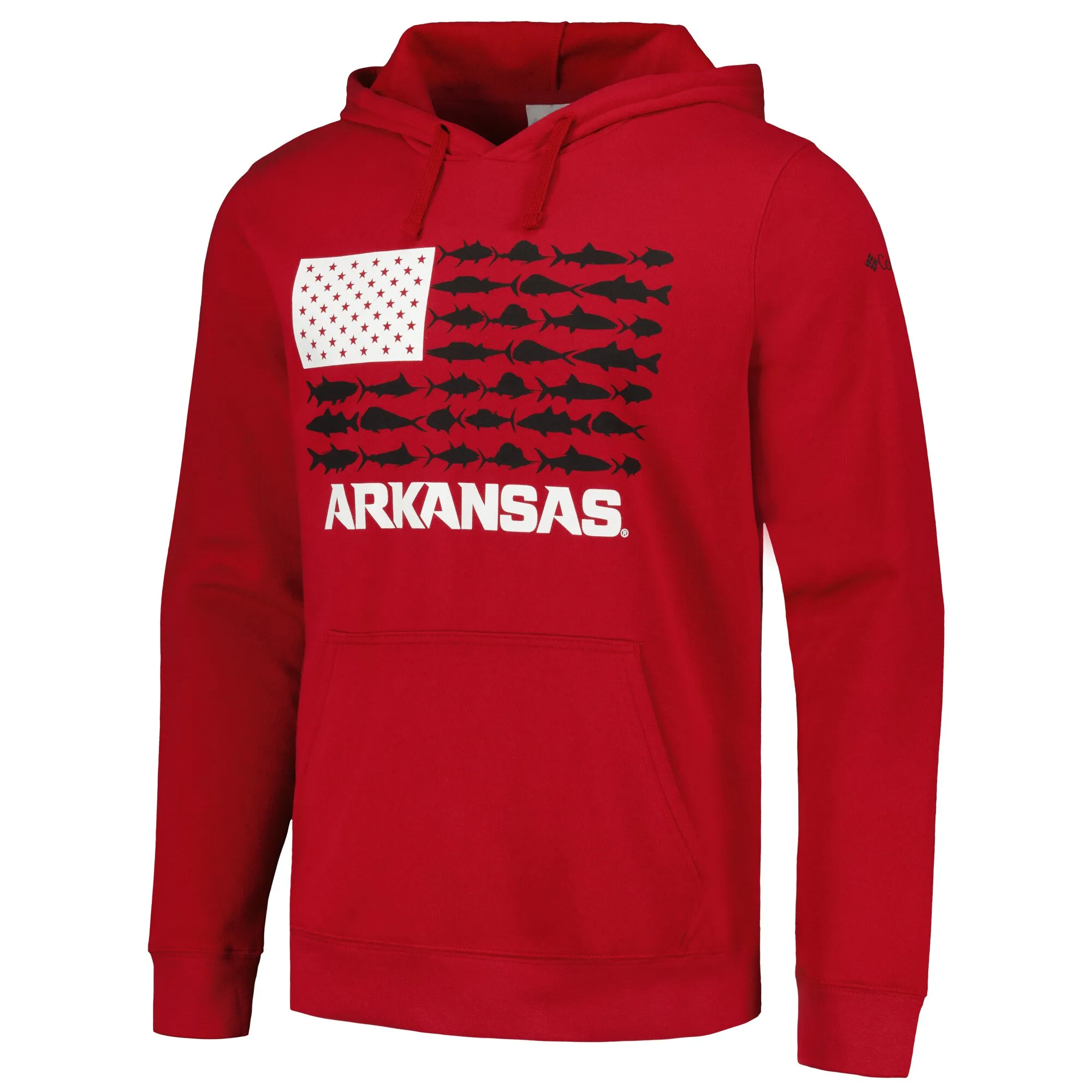 Men's Columbia Cardinal Arkansas Razorbacks PFG Fish Flag II Pullover Hoodie