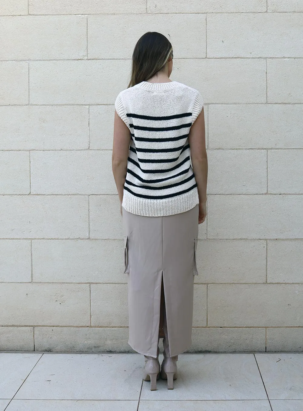 Millie Stripe Vest-White