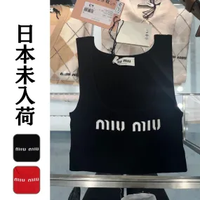 MiuMiu Rib U-Neck Logo Tanks Camisoles