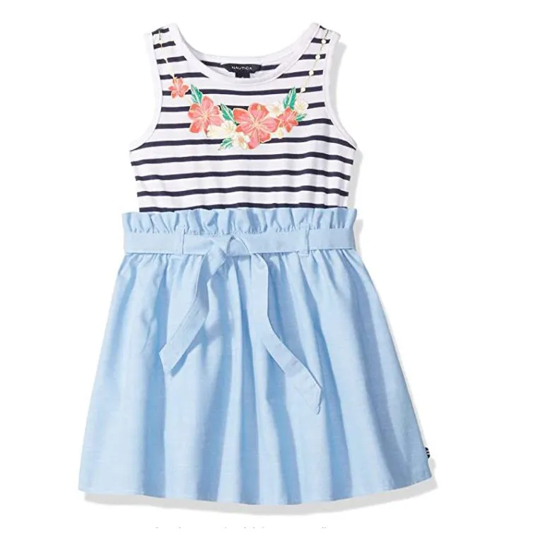 Nautica girls chambray dress - short sleeve, woven fabric