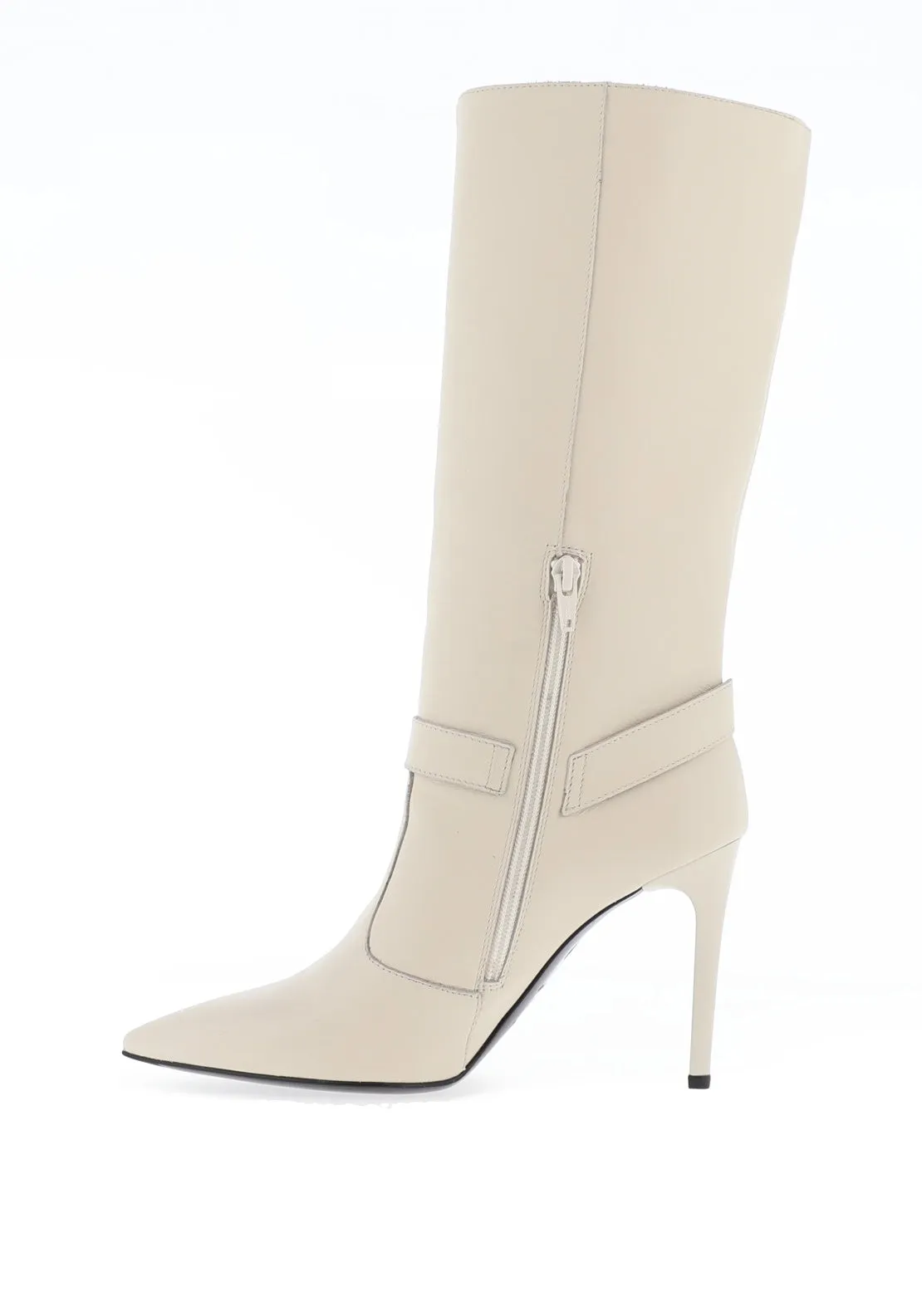 Nero Giardini Knee High Stiletto Heeled Ankle Boots, Cream