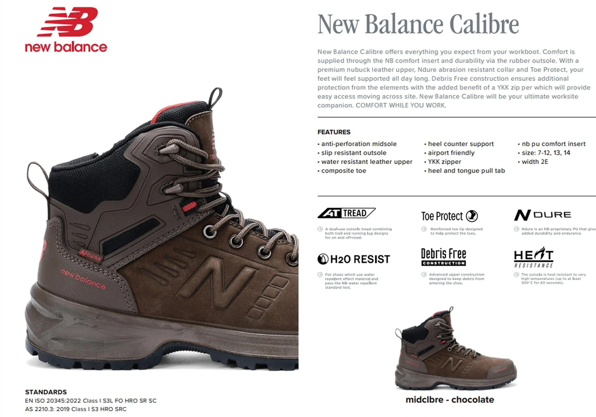 New Balance Calibre Mens Leather Composite Toe 2E Wide Work Boots