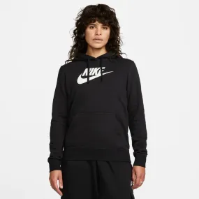 Nike Women's Club Fleece Black Logo Pullover Hoodie