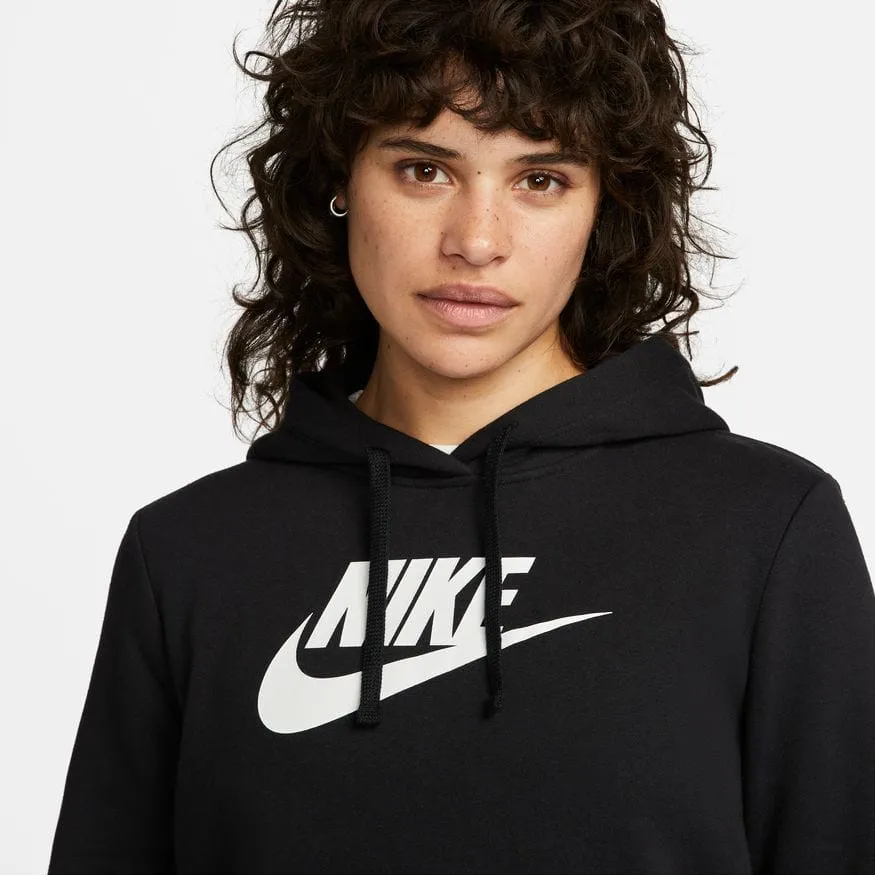 Nike Women's Club Fleece Black Logo Pullover Hoodie