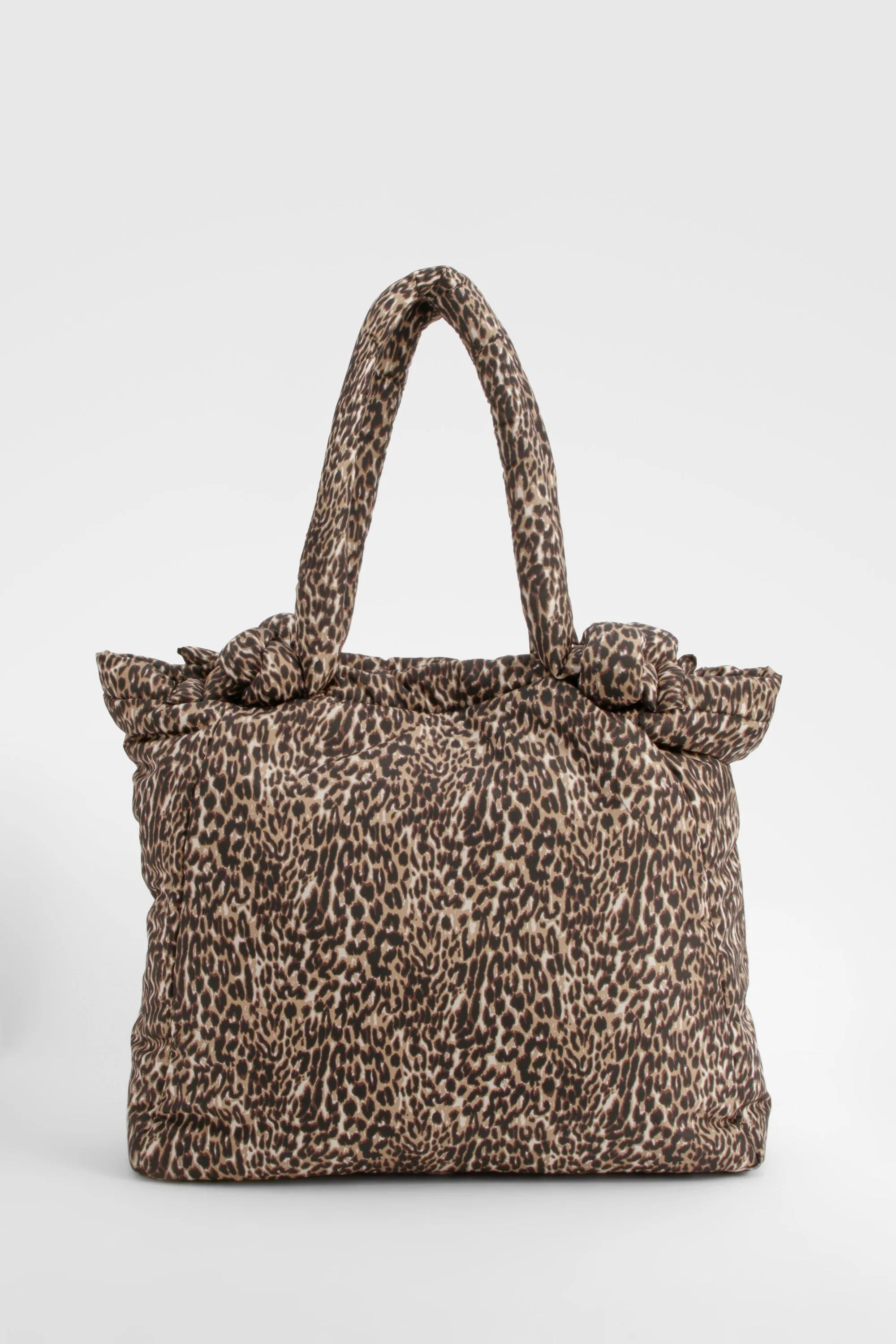 Nylon Leopard Knot Handle Tote Bag