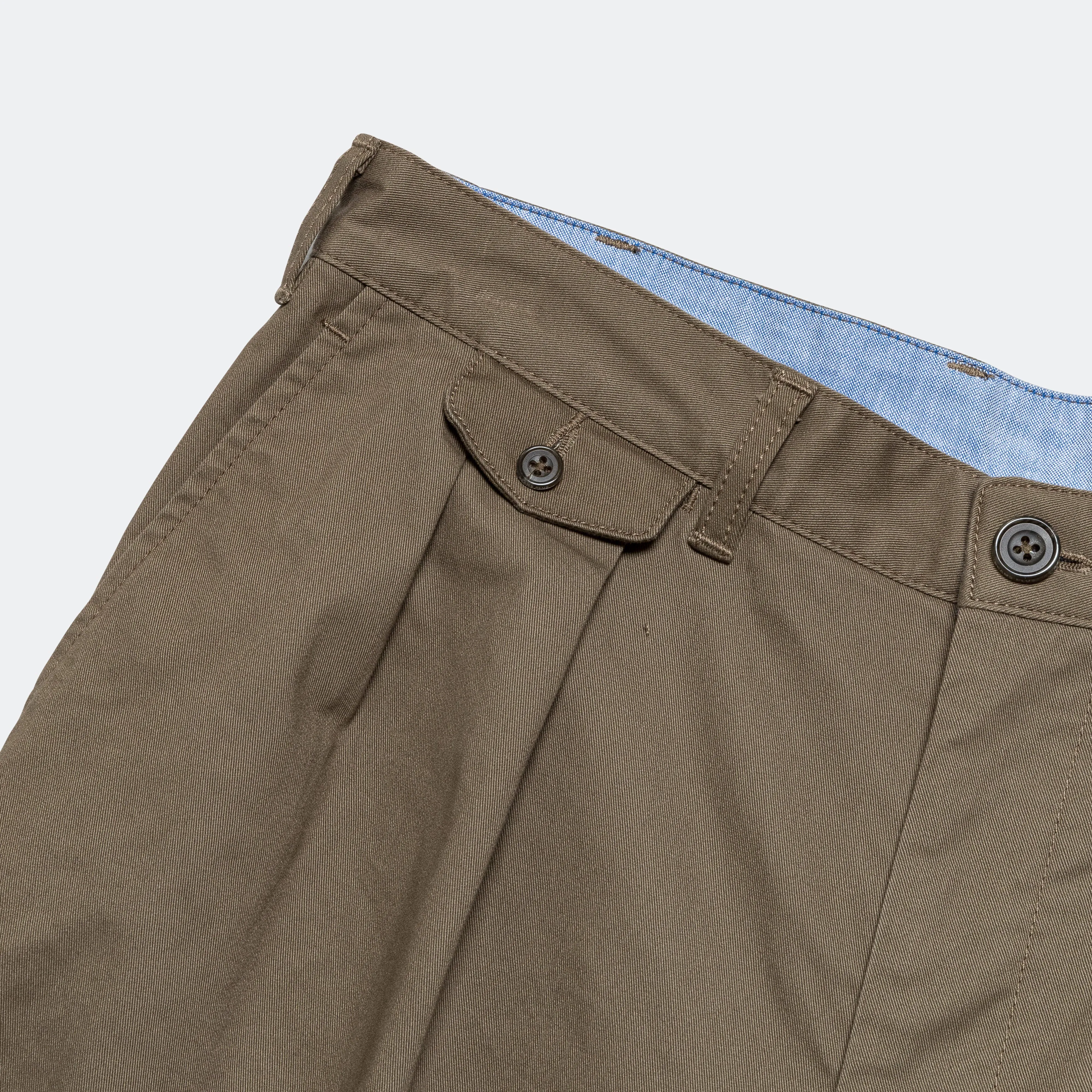 Olive Twill Pants with 2 Pleats