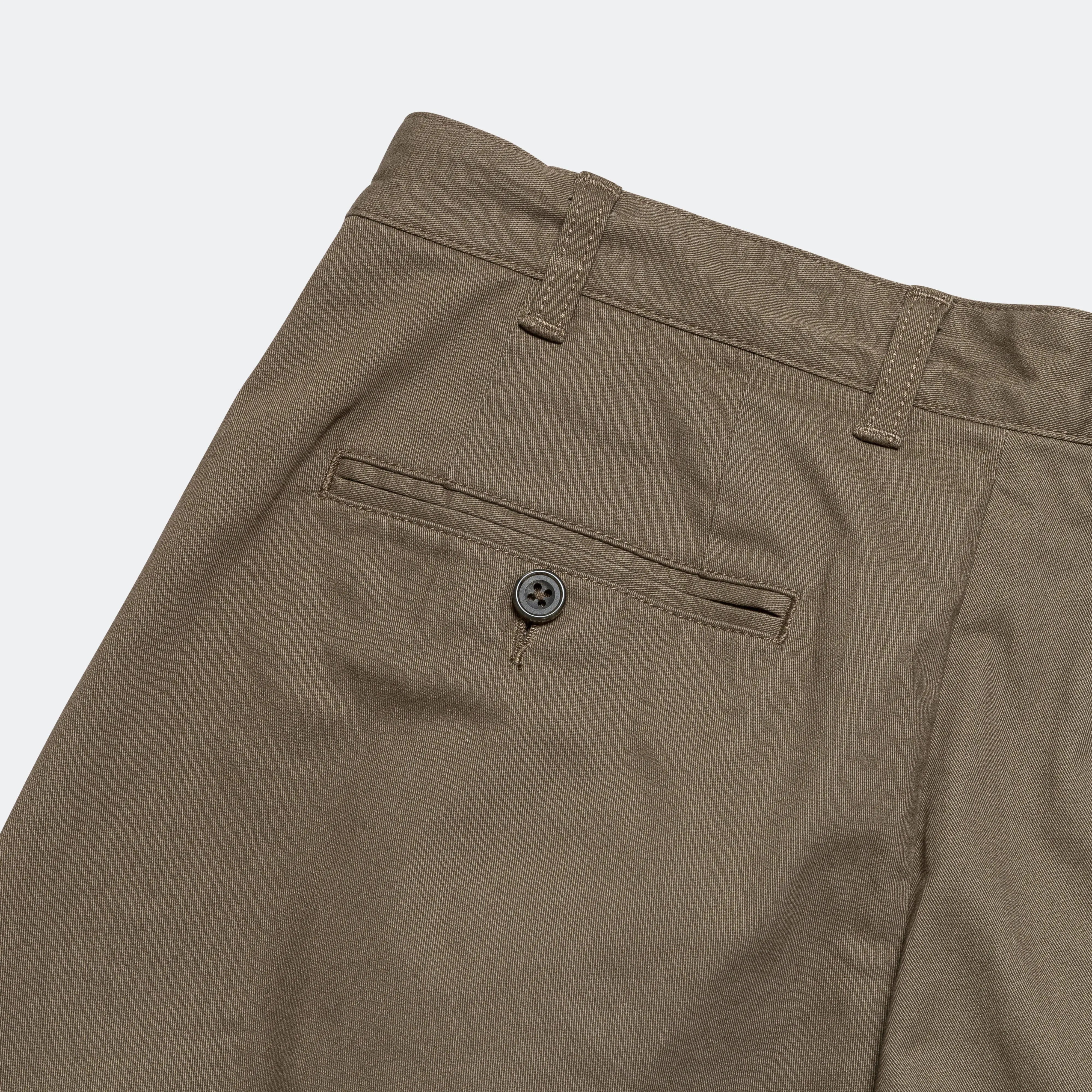 Olive Twill Pants with 2 Pleats