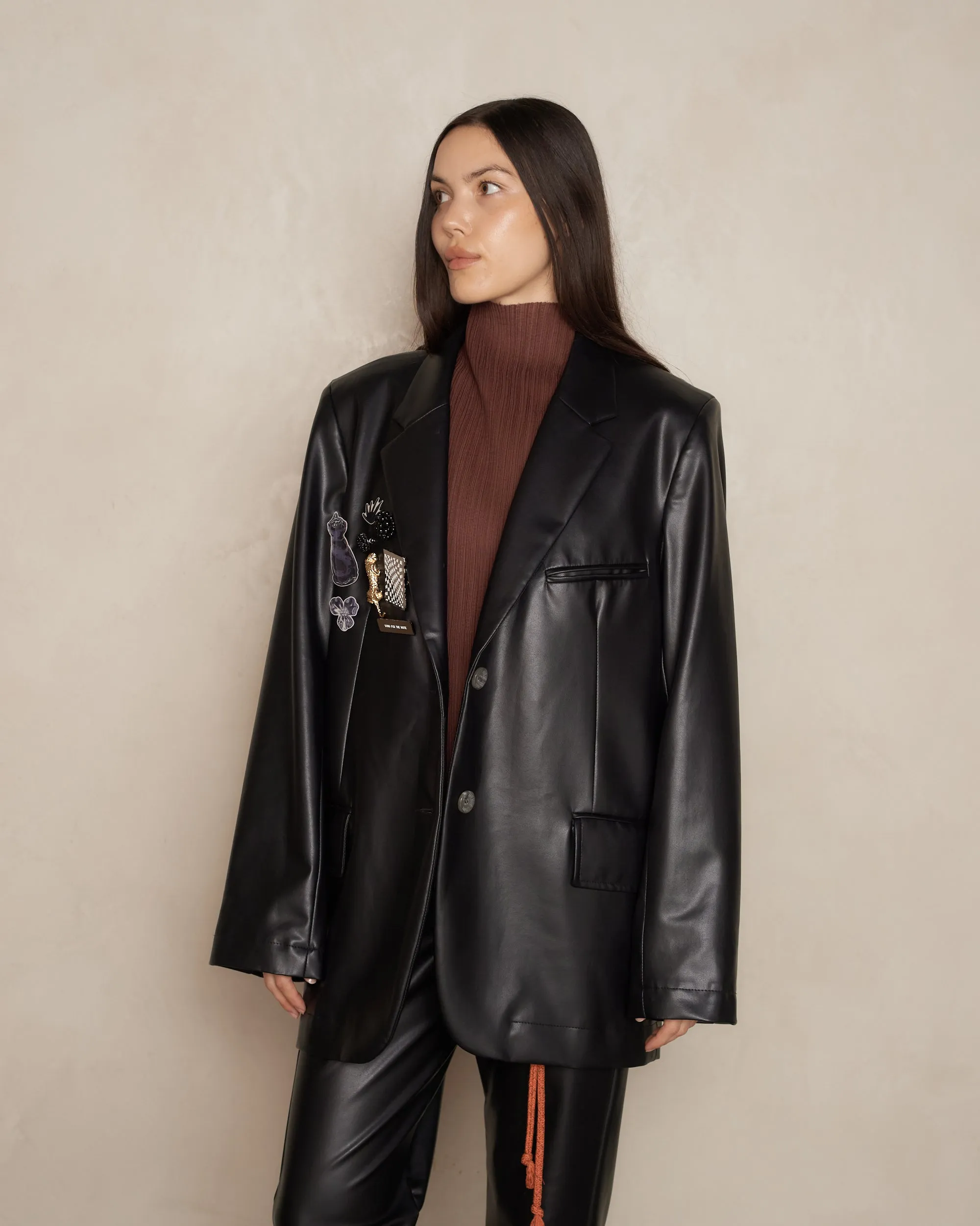 Oversized Vegan Leather Blazer