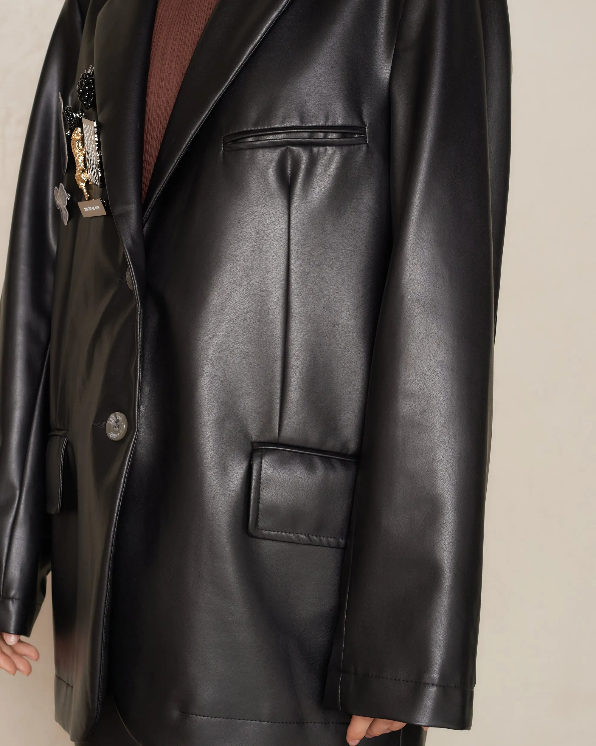 Oversized Vegan Leather Blazer