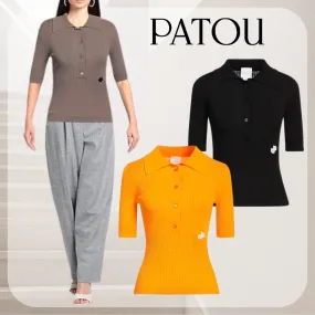 PATOU Rib Cropped Plain Logo V-neck & Crew neck