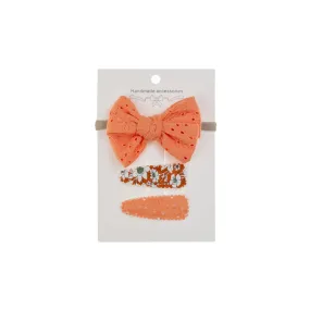 Peach Ballerina Hair Clips and Bow Set