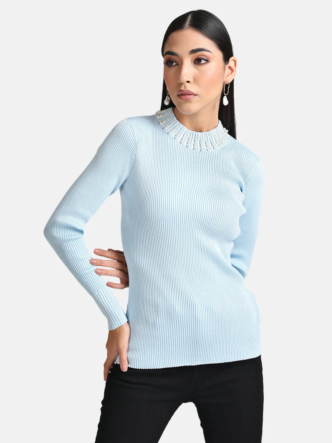 Pearl Beaded Turtle Neck Sweater