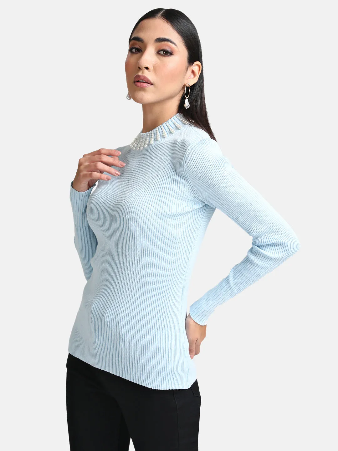 Pearl Beaded Turtle Neck Sweater