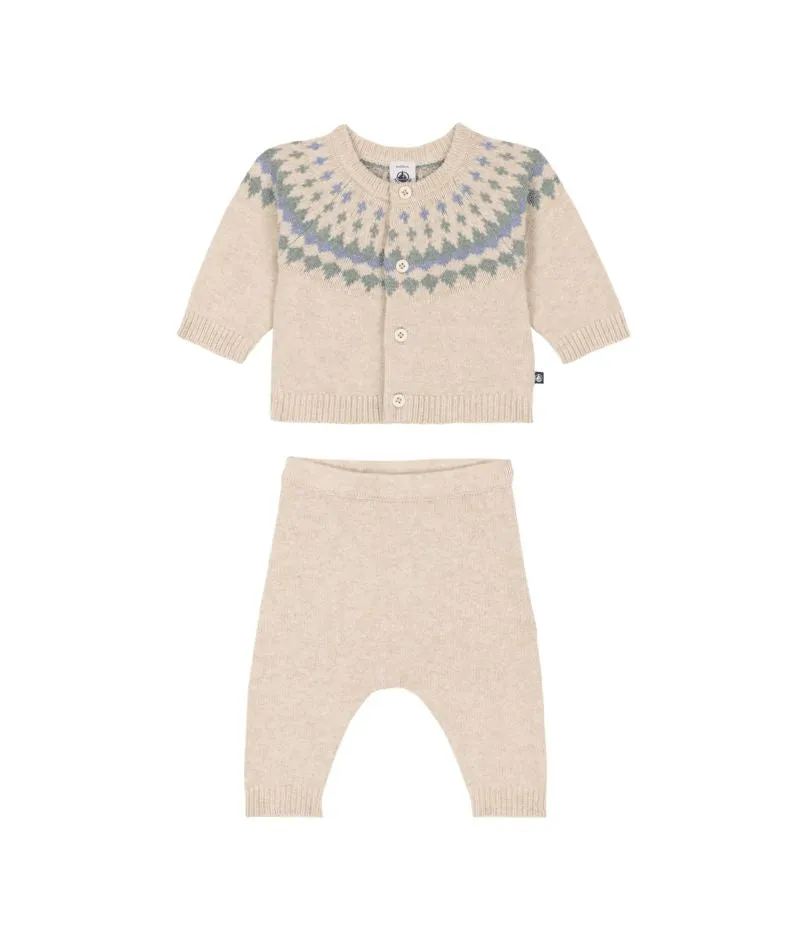 Petit Bateau 2-piece Jacquard Sweater Set in Beige/Blue