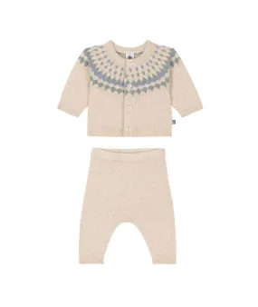 Petit Bateau 2-piece Jacquard Sweater Set in Beige/Blue