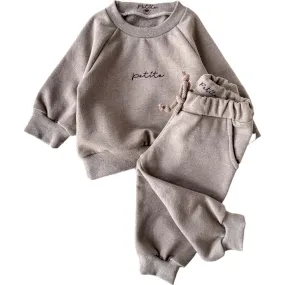 Petite Evelina Apparel Recycled Sweatpants + Sweater Set, Sand