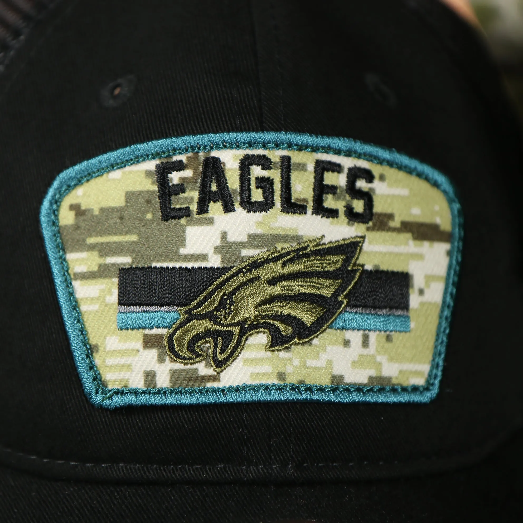 Philadelphia Eagles 2021 Salute To Service On Field Sideline 9Twenty Trucker Dad Hat