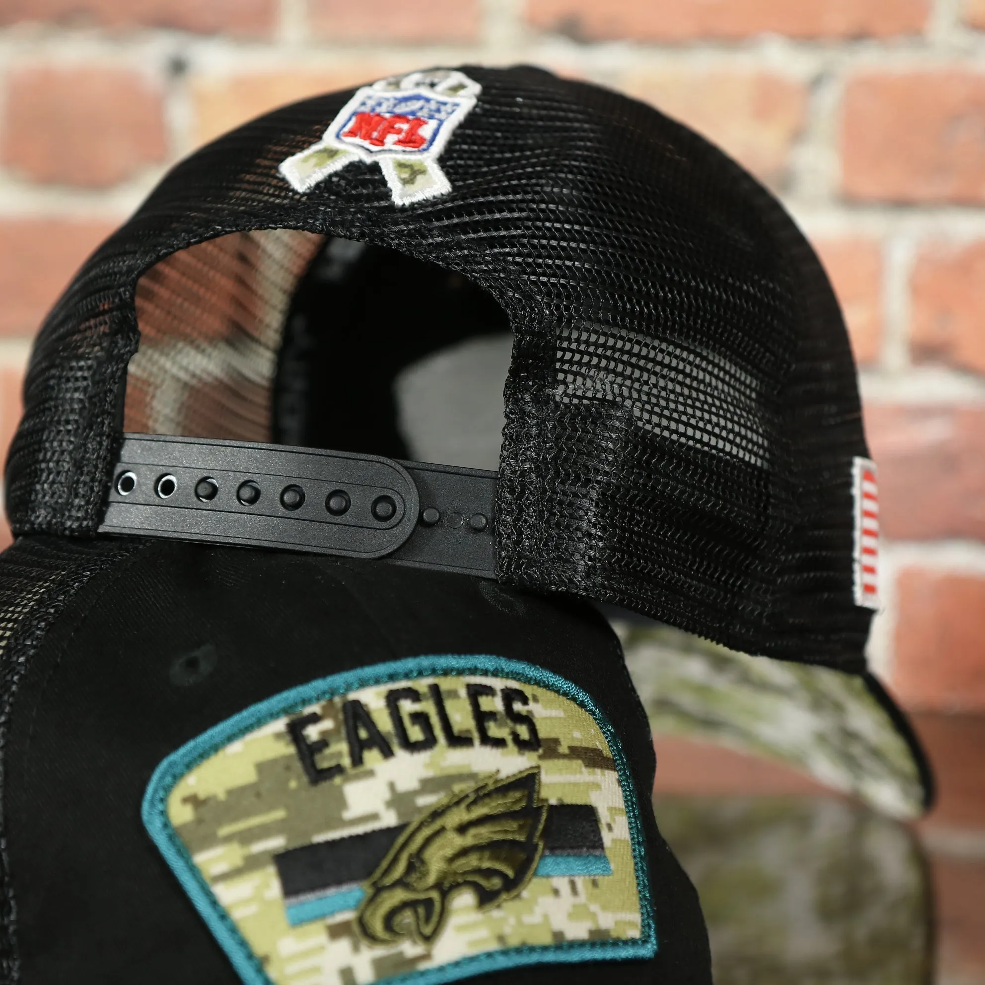 Philadelphia Eagles 2021 Salute To Service On Field Sideline 9Twenty Trucker Dad Hat