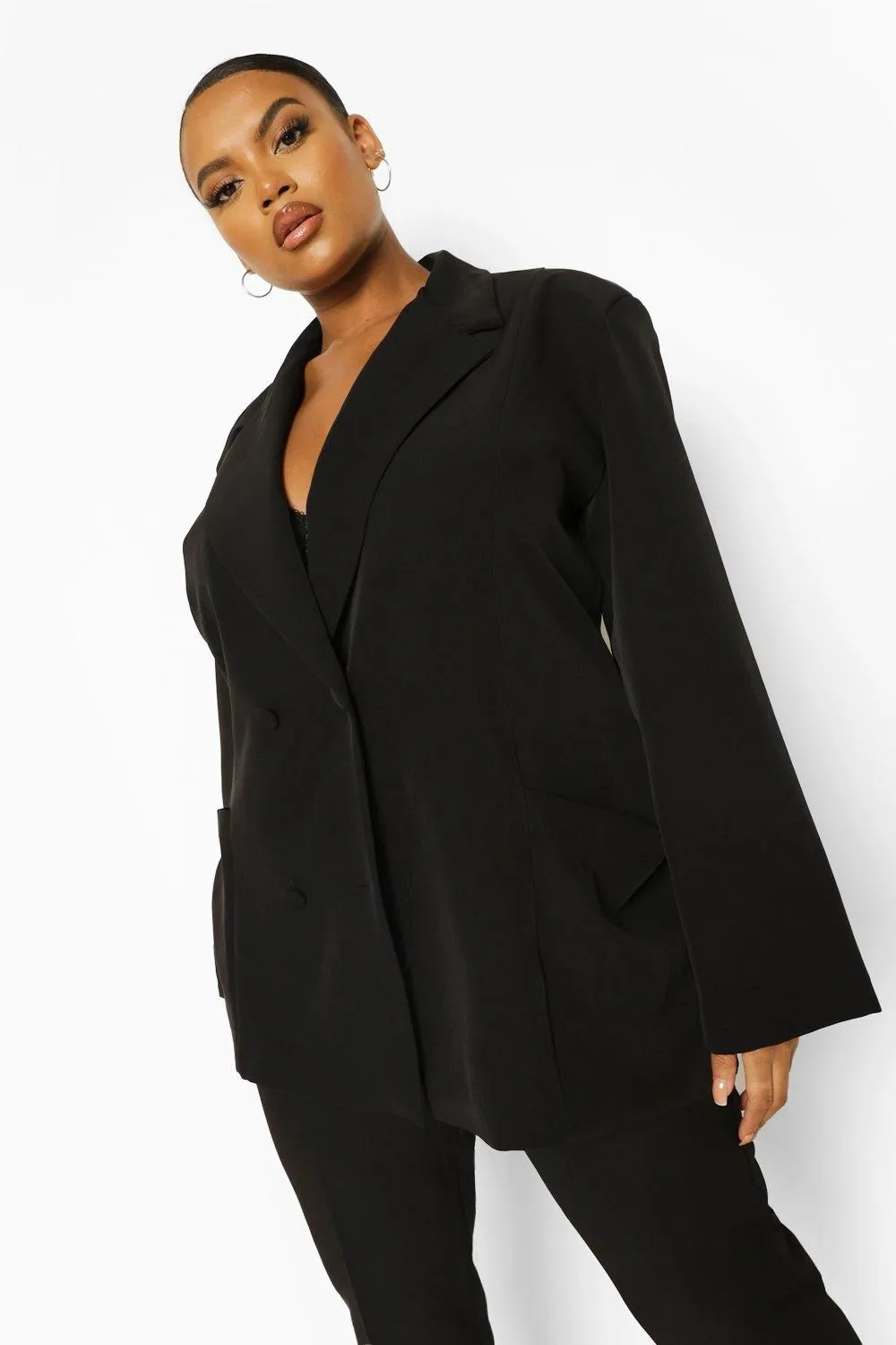 Plus Oversized Detail Pocket Detail Blazer