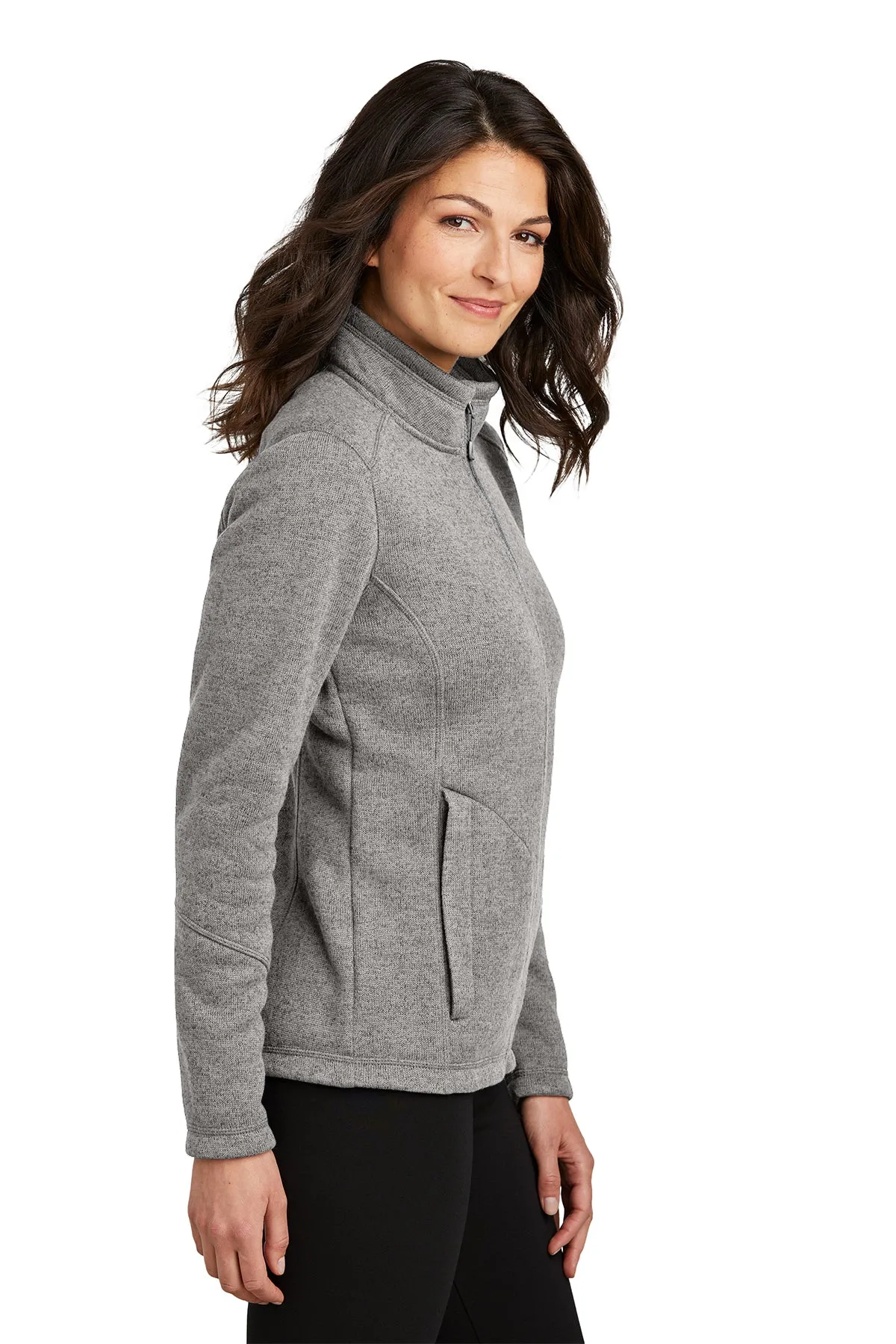 Port Authority Ladies Arc Sweater Fleece Customized Jackets, Deep Smoke Heather