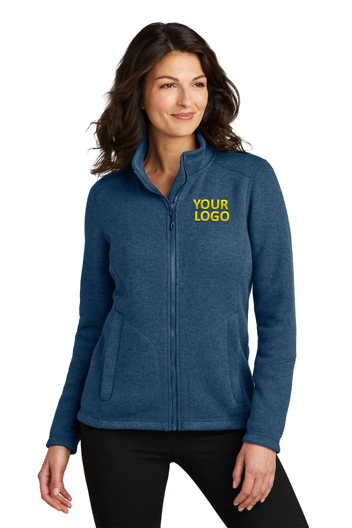 Port Authority Ladies Arc Sweater Fleece Customized Jackets, Insignia Blue Heather