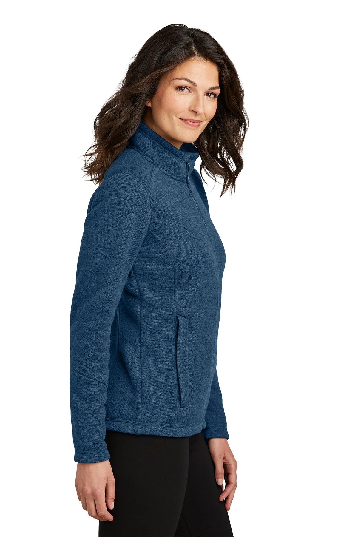 Port Authority Ladies Arc Sweater Fleece Customized Jackets, Insignia Blue Heather