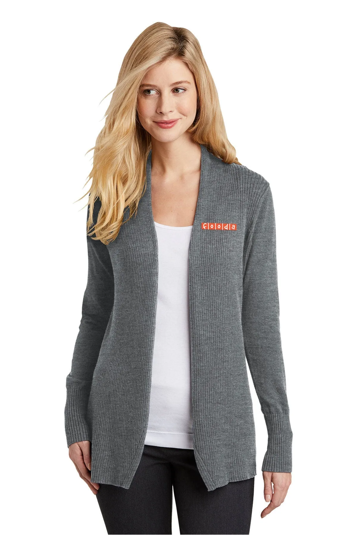 Port Authority Ladies Open Front Cardigan Sweater, Medium Heather Grey [Fooda Manager]