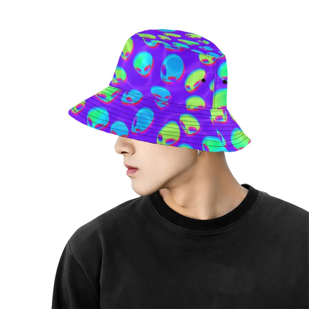 Purple Alien Vapor Glitch Bucket Hat - UV Blacklight Reactive Online Shop