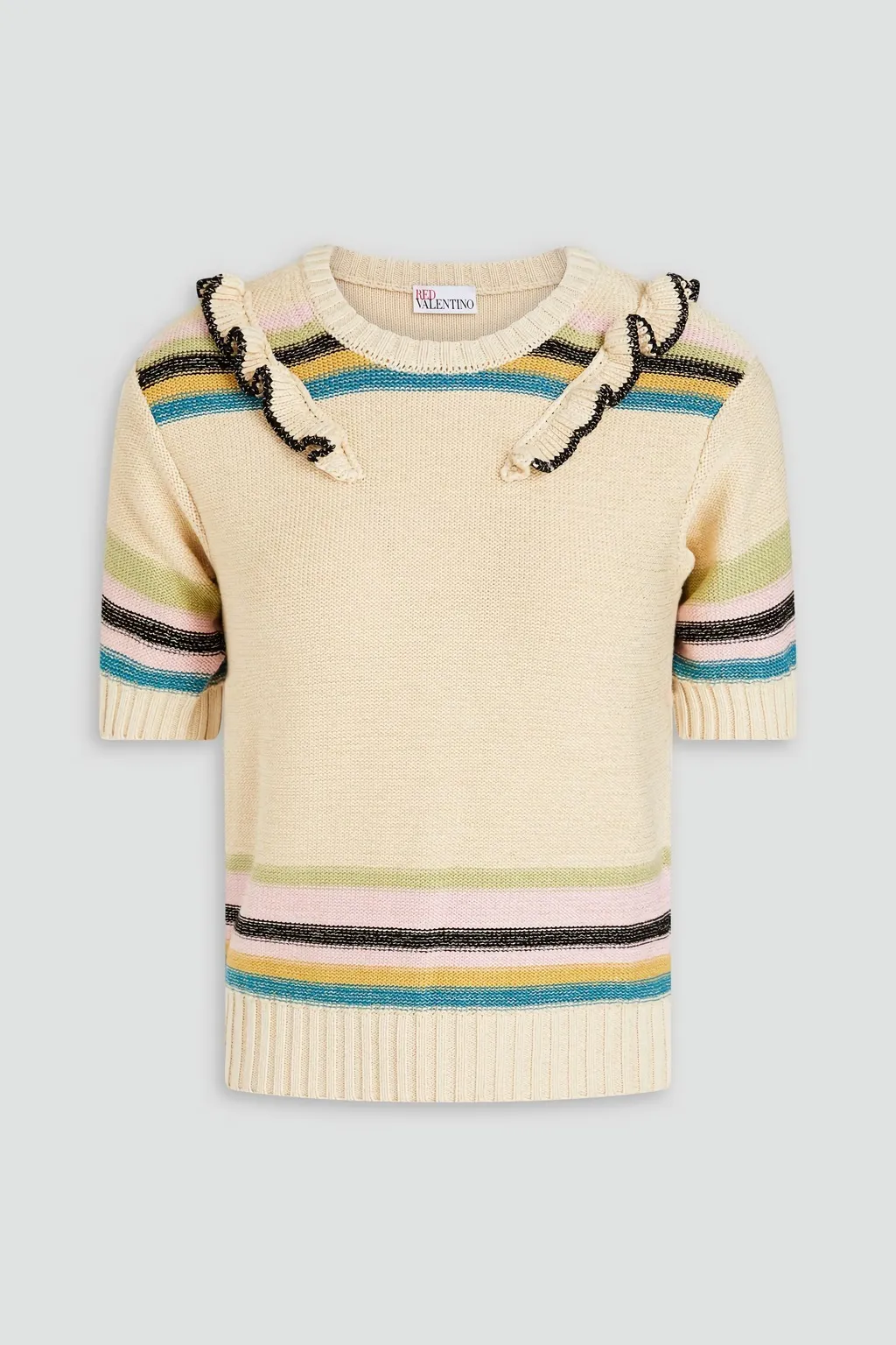 RED VALENTINO - Rib Cotton Short Sleeves Metallic V-neck & Crew neck