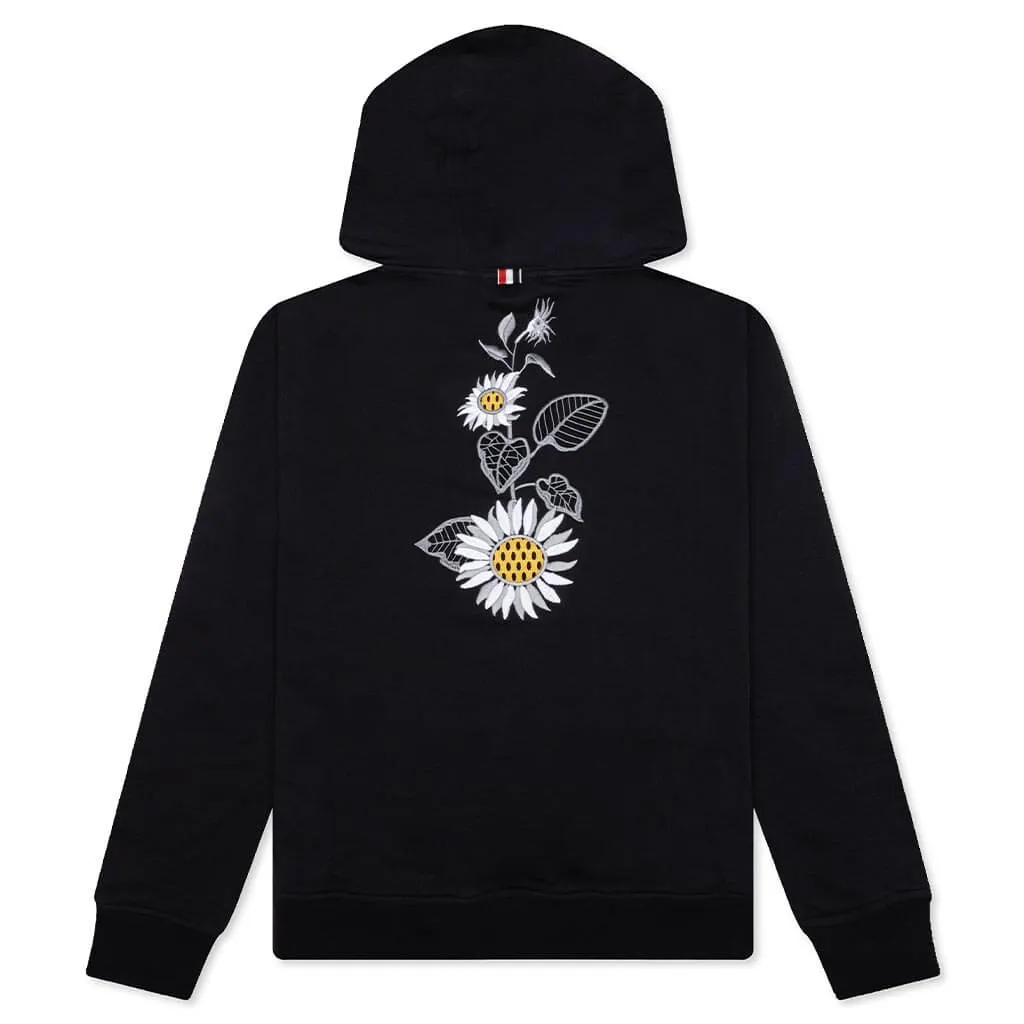 Relaxed Fit Navy Hoodie with Broderie Anglaise Flower