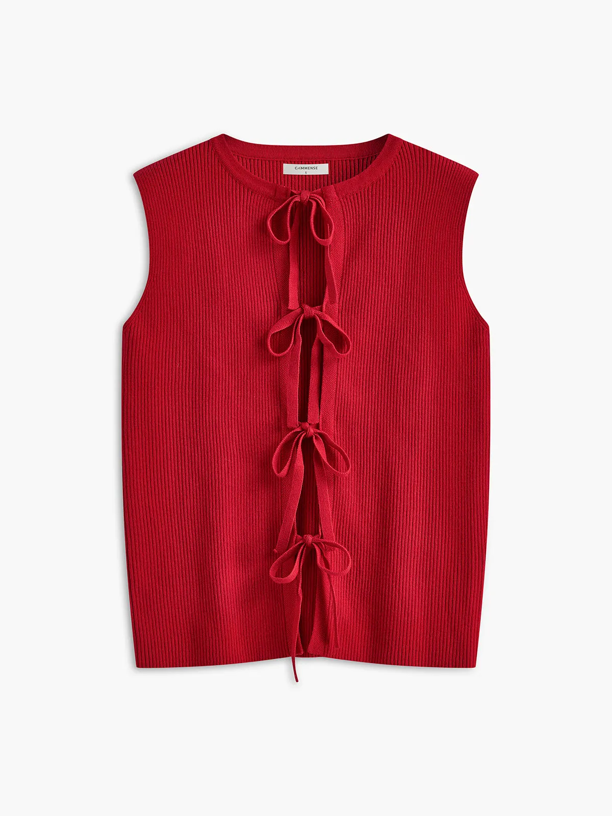 Ribbed Tie Neck Sweater Vest