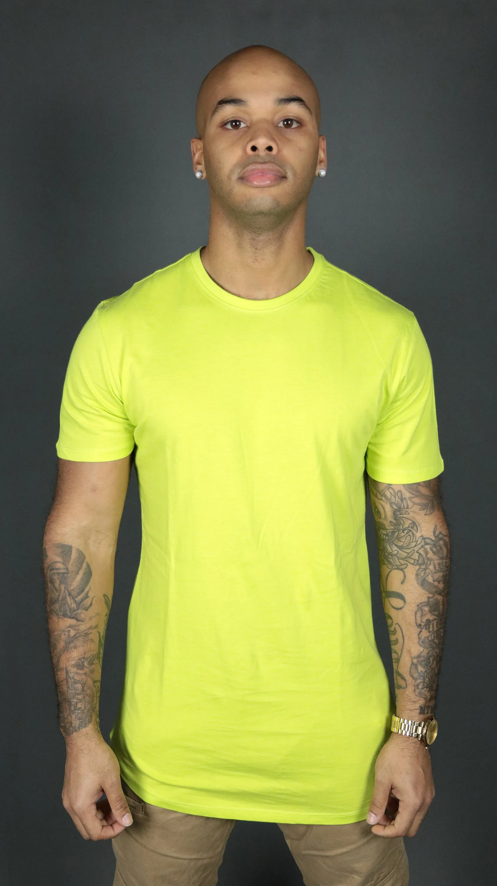 Safety Yellow Longline T-Shirt for Men | Curved Hem Mens Tshirt | Jordan Craig