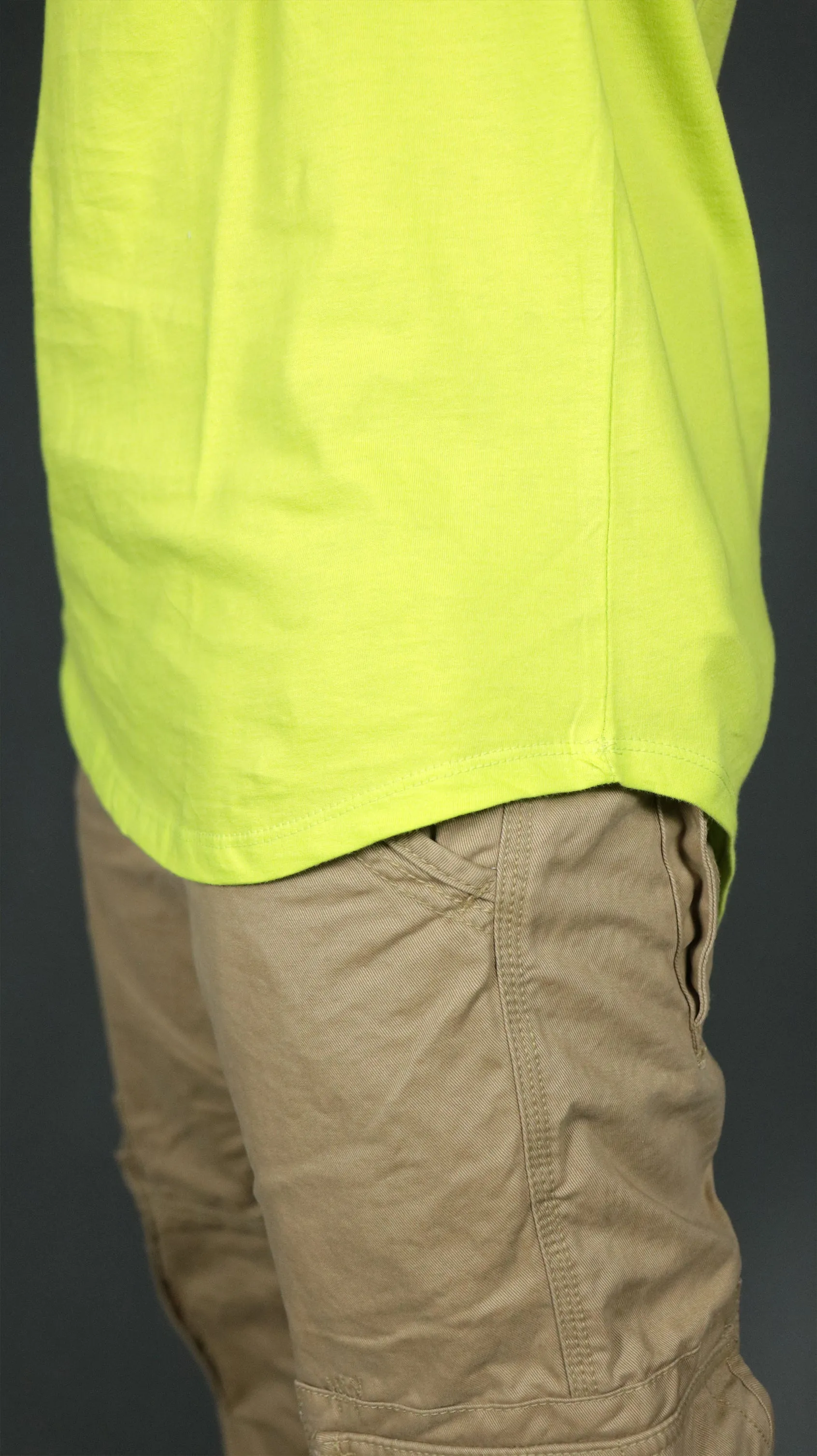 Safety Yellow Longline T-Shirt for Men | Curved Hem Mens Tshirt | Jordan Craig