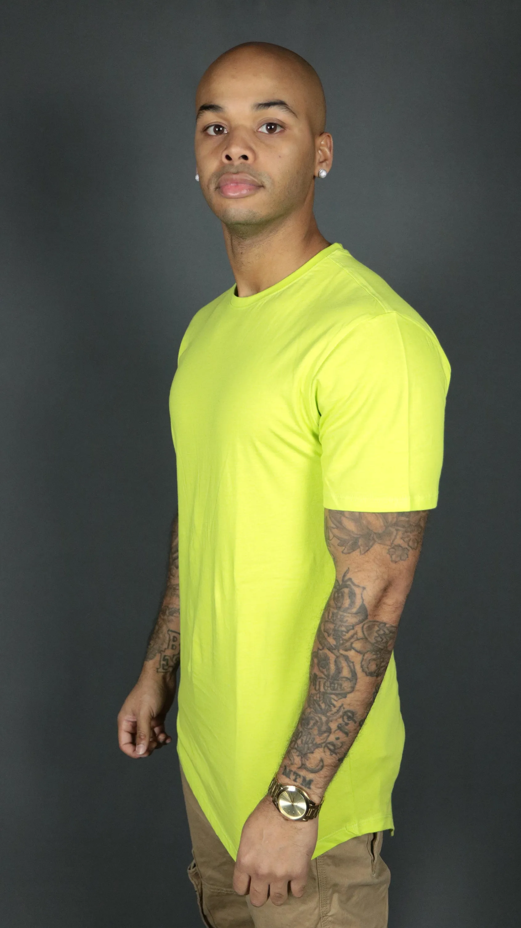 Safety Yellow Longline T-Shirt for Men | Curved Hem Mens Tshirt | Jordan Craig