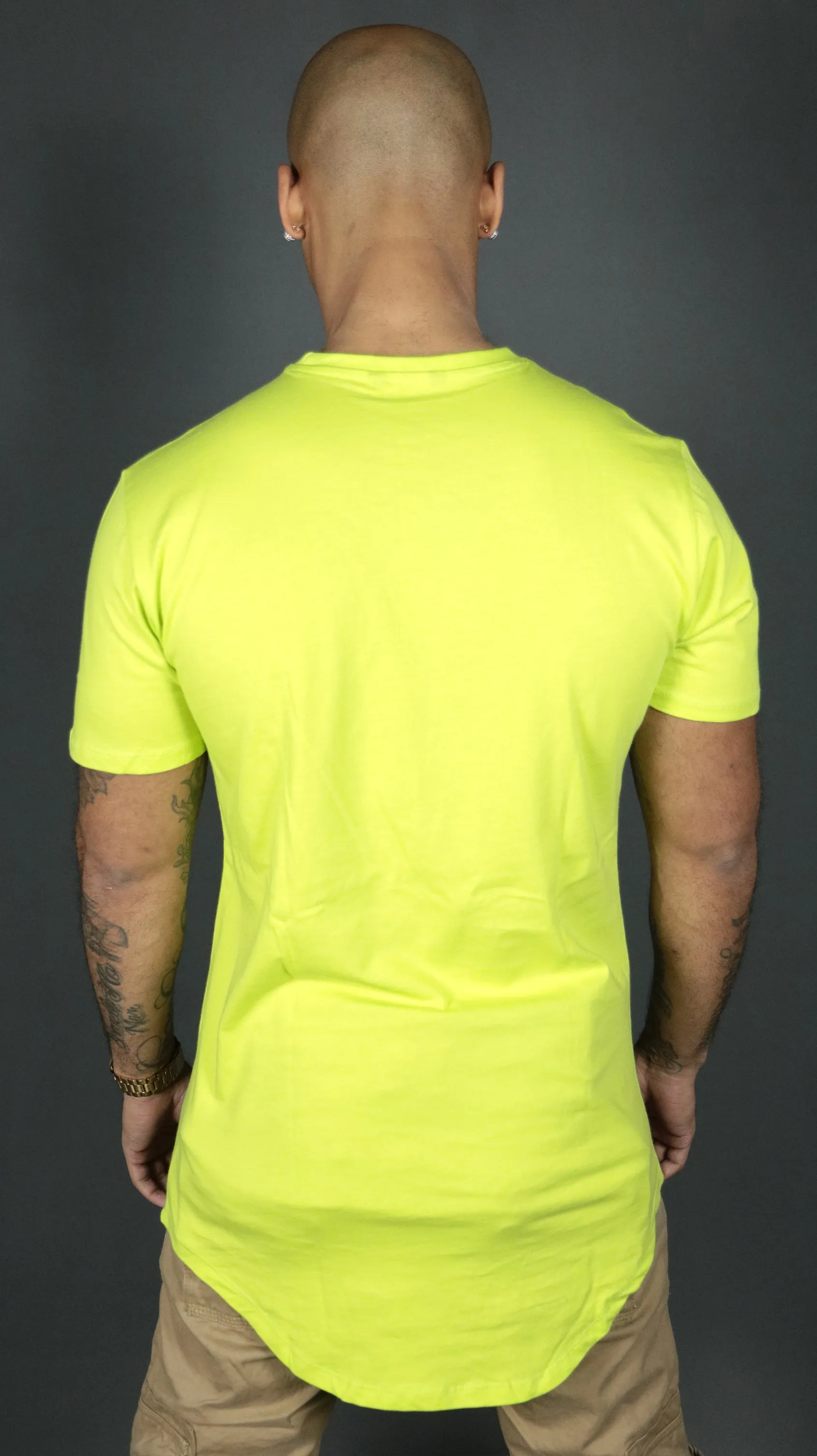 Safety Yellow Longline T-Shirt for Men | Curved Hem Mens Tshirt | Jordan Craig