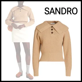 Sandro Long Sleeve V-Neck & Crew Neck Wool Rib